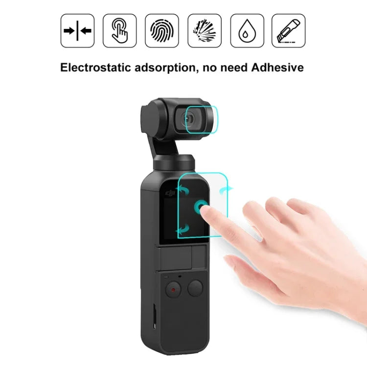 واقي عدسة زجاجي مقسى 9H 2.5D عالي الوضوح + فيلم شاشة لكاميرا DJI OSMO Pocket Gimbal من PULUZ، لـ DJI OSMO Pocket