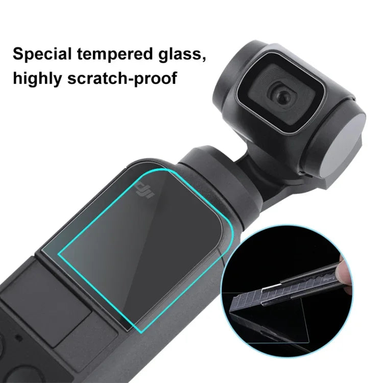 واقي عدسة زجاجي مقسى 9H 2.5D عالي الوضوح + فيلم شاشة لكاميرا DJI OSMO Pocket Gimbal من PULUZ، لـ DJI OSMO Pocket