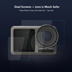PULUZ عدسة + فيلم زجاج مقسى 9H 2.5D لشاشة LCD الأمامية والخلفية لـ DJI Osmo Action، لـ DJI Osmo Action