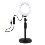 حامل مكتبي بقاعدة دائرية من PULUZ + حلقة LED قابلة للتعتيم USB بحجم 4.7 إنش 12 سم بثلاثة أوضاع لإضاءة الفيديو، ارتفاع قابل للتعديل: 15.5 سم - 25.5 سم، حامل مكتبي + 4.7 إنش