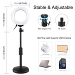 حامل مكتبي بقاعدة دائرية من PULUZ + حلقة LED قابلة للتعتيم USB بحجم 4.7 إنش 12 سم بثلاثة أوضاع لإضاءة الفيديو، ارتفاع قابل للتعديل: 15.5 سم - 25.5 سم، حامل مكتبي + 4.7 إنش