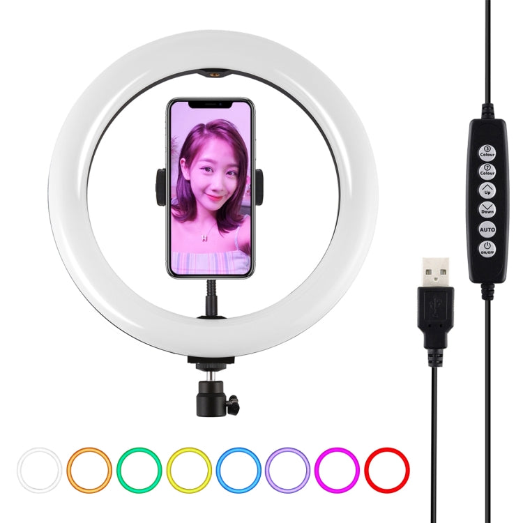 PULUZ حلقة إضاءة LED RGBW قابلة للتعتيم بقياس 10.2 بوصة 26 سم USB مع 10 أوضاع و8 ألوان مع رأس كرة حامل ثلاثي القوائم وقاعدة تثبيت باردة ومشبك هاتف، 10.2 بوصة RGBW
