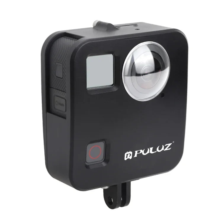 هيكل حماية من سبائك الألمنيوم CNC لقفص كاميرا GoPro Fusion من PULUZ مع قاعدة تثبيت أساسية وأغطية عدسات، لكاميرا GoPro Fusion