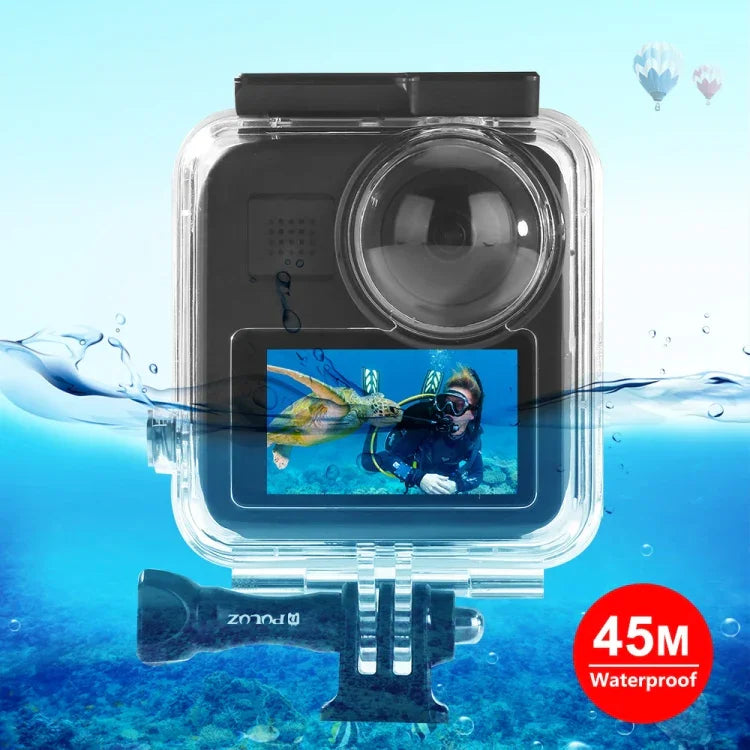 غطاء غطس مقاوم للماء تحت الماء بعمق 45 متر PULUZ لكاميرا GoPro MAX، مع مشبك تثبيت أساسي وبرغي، غطاء مقاوم للماء