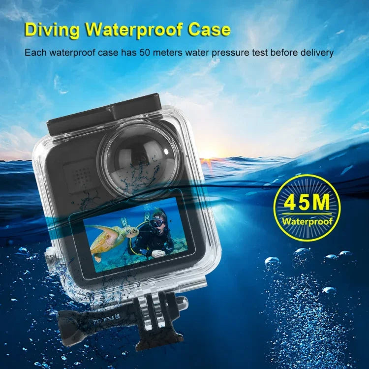 غطاء غطس مقاوم للماء تحت الماء بعمق 45 متر PULUZ لكاميرا GoPro MAX، مع مشبك تثبيت أساسي وبرغي، غطاء مقاوم للماء