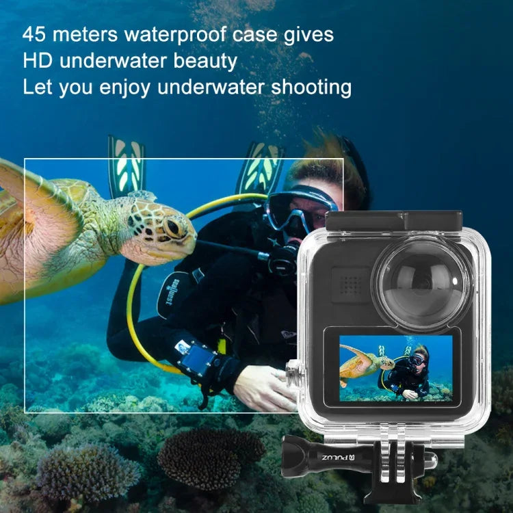 غطاء غطس مقاوم للماء تحت الماء بعمق 45 متر PULUZ لكاميرا GoPro MAX، مع مشبك تثبيت أساسي وبرغي، غطاء مقاوم للماء