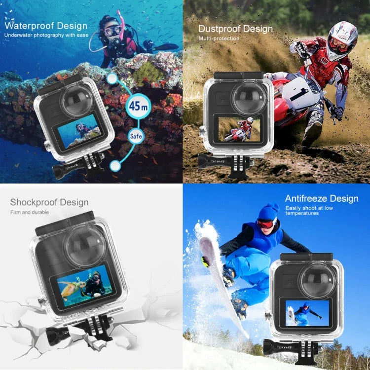 غطاء غطس مقاوم للماء تحت الماء بعمق 45 متر PULUZ لكاميرا GoPro MAX، مع مشبك تثبيت أساسي وبرغي، غطاء مقاوم للماء