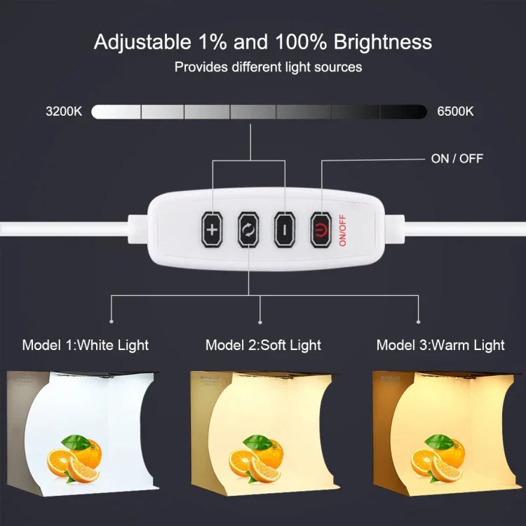 PULUZ لوحة إضاءة LED دائرية قابلة للطي بحجم 23 سم مع مجموعة خيمة تصوير استوديو إضاءة تصوير مع 6 خلفيات ألوان (أسود، أبيض، أصفر، أحمر، أخضر، أزرق)، الحجم عند الفتح: 24 سم × 23 سم × 23 سم، لوحة LED دائرية بحجم 23 سم