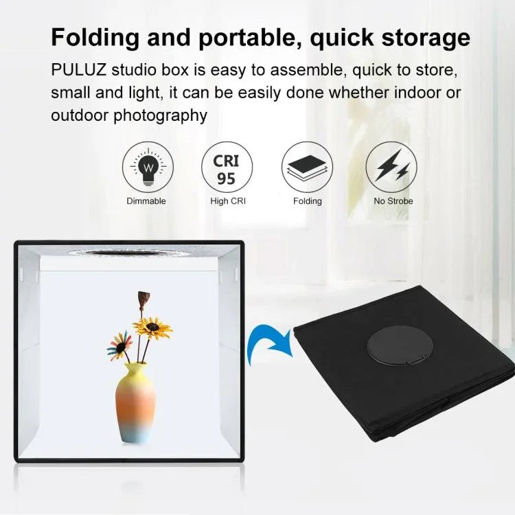 PULUZ مجموعة خيمة تصوير استوديو إضاءة مع ضوء حلقي قابل للطي بحجم 30 سم مع 6 خلفيات ألوان (أسود / أبيض / برتقالي / أحمر / أخضر / أزرق)، صندوق أسود بحجم 30 سم