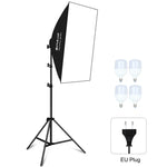 بولوز صندوق إضاءة ناعم استوديو 50x70 سم + حامل ثلاثي القوائم 2 متر + 4 لمبات LED بيضاء 20 واط 5700 كلفن E27 220 فولت، 4 لمبات قابس الاتحاد الأوروبي، 4 لمبات قابس الولايات المتحدة