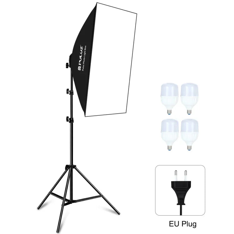 بولوز صندوق إضاءة ناعم استوديو 50x70 سم + حامل ثلاثي القوائم 2 متر + 4 لمبات LED بيضاء 20 واط 5700 كلفن E27 220 فولت، 4 لمبات قابس الاتحاد الأوروبي، 4 لمبات قابس الولايات المتحدة