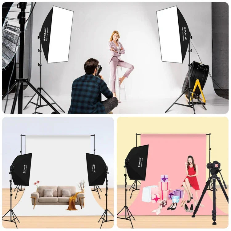 بولوز صندوق إضاءة ناعم استوديو 50x70 سم + حامل ثلاثي القوائم 2 متر + 4 لمبات LED بيضاء 20 واط 5700 كلفن E27 220 فولت، 4 لمبات قابس الاتحاد الأوروبي، 4 لمبات قابس الولايات المتحدة