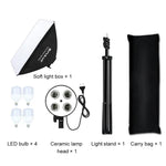 بولوز صندوق إضاءة ناعم استوديو 50x70 سم + حامل ثلاثي القوائم 2 متر + 4 لمبات LED بيضاء 20 واط 5700 كلفن E27 220 فولت، 4 لمبات قابس الاتحاد الأوروبي، 4 لمبات قابس الولايات المتحدة