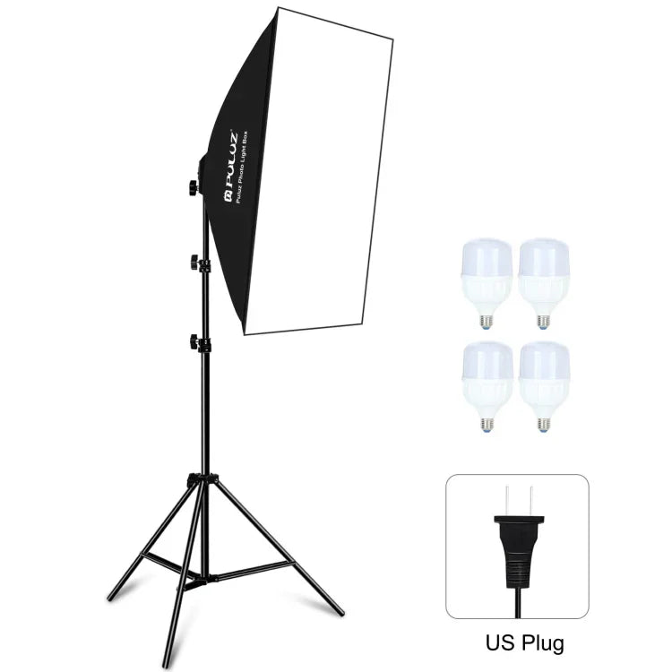 بولوز صندوق إضاءة ناعم استوديو 50x70 سم + حامل ثلاثي القوائم 2 متر + 4 لمبات LED بيضاء 20 واط 5700 كلفن E27 220 فولت، 4 لمبات قابس الاتحاد الأوروبي، 4 لمبات قابس الولايات المتحدة