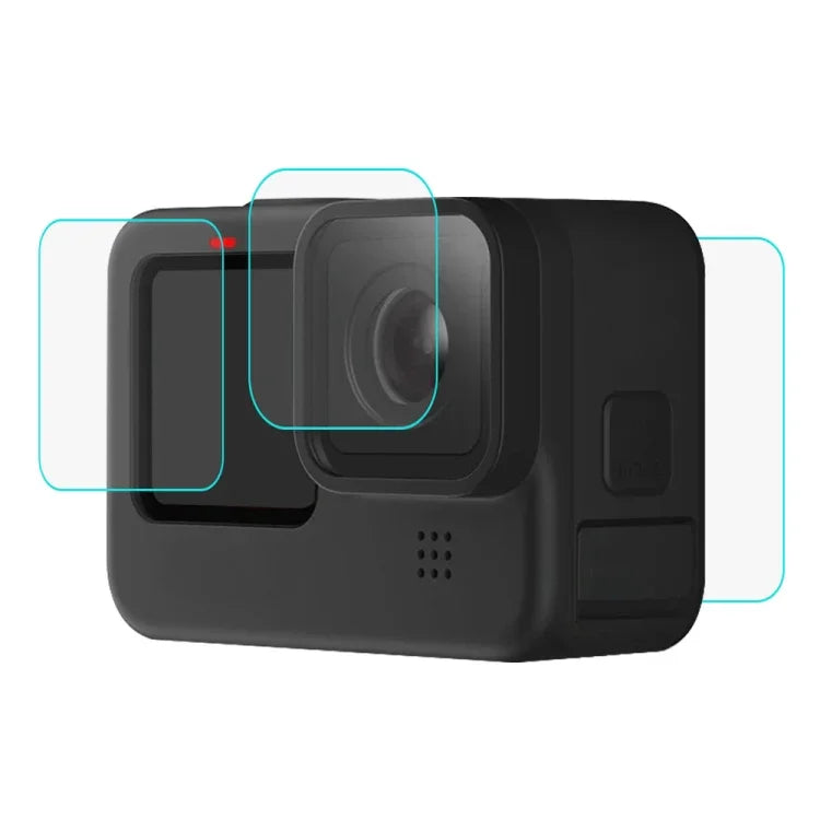 فيلم زجاجي مقسى بدرجة صلابة 9H و 2.5D مع عدسة وشاشة LCD من PULUZ لكاميرات GoPro HERO12 Black / 11 Black / 10 Black / 9 Black، لكاميرا GoPro HERO9 Black