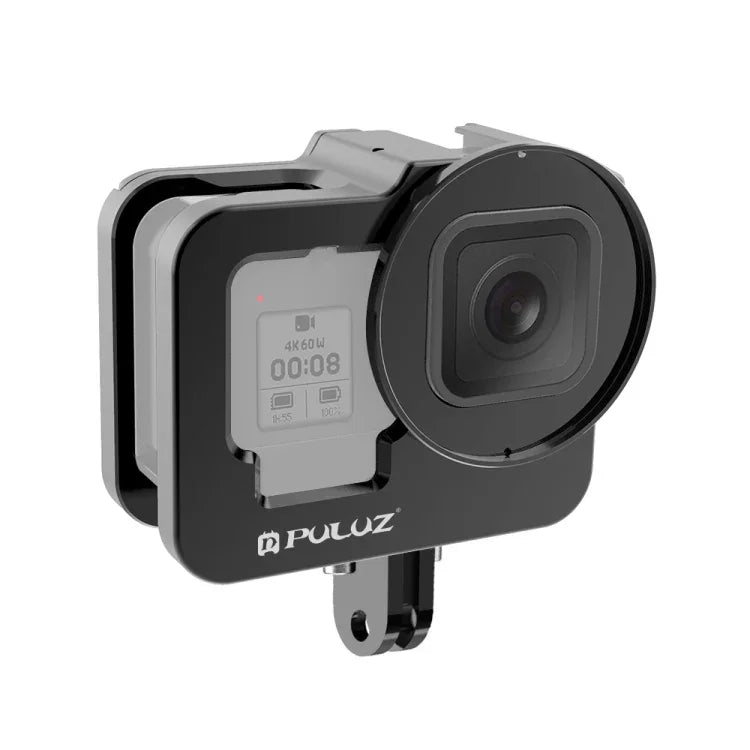 غطاء حماية سميك من الألمنيوم CNC PULUZ لكاميرا GoPro HERO13 Black /12 Black /11 Black /10 Black /9 Black مع إطار تأمين وعدسة UV 52 مم، للنسخة السميكة من GoPro HERO9 Black
