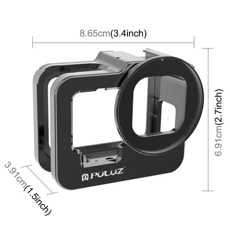غطاء حماية سميك من الألمنيوم CNC PULUZ لكاميرا GoPro HERO13 Black /12 Black /11 Black /10 Black /9 Black مع إطار تأمين وعدسة UV 52 مم، للنسخة السميكة من GoPro HERO9 Black