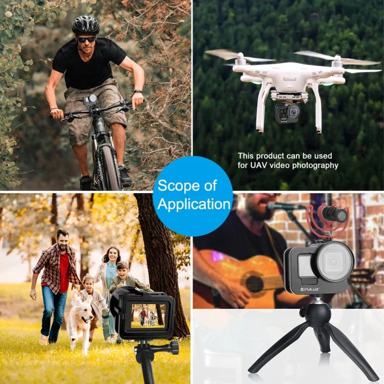 غطاء حماية سميك من الألمنيوم CNC PULUZ لكاميرا GoPro HERO13 Black /12 Black /11 Black /10 Black /9 Black مع إطار تأمين وعدسة UV 52 مم، للنسخة السميكة من GoPro HERO9 Black