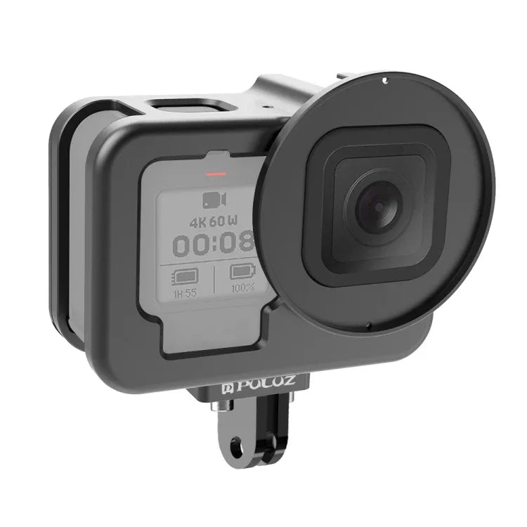 غطاء حماية رقيق من الألمنيوم CNC PULUZ لكاميرا GoPro HERO13 Black /12 Black /11 Black /10 Black /9 Black مع إطار تأمين وعدسة UV 52 مم، للنسخة الرقيقة من GoPro HERO9 Black