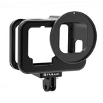 غطاء حماية رقيق من الألمنيوم CNC PULUZ لكاميرا GoPro HERO13 Black /12 Black /11 Black /10 Black /9 Black مع إطار تأمين وعدسة UV 52 مم، للنسخة الرقيقة من GoPro HERO9 Black