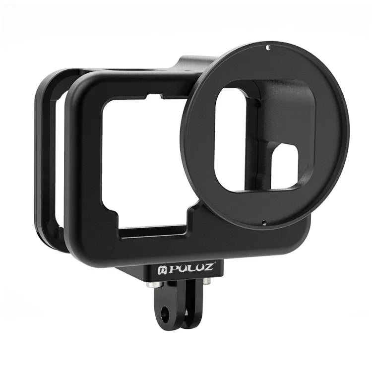 غطاء حماية رقيق من الألمنيوم CNC PULUZ لكاميرا GoPro HERO13 Black /12 Black /11 Black /10 Black /9 Black مع إطار تأمين وعدسة UV 52 مم، للنسخة الرقيقة من GoPro HERO9 Black