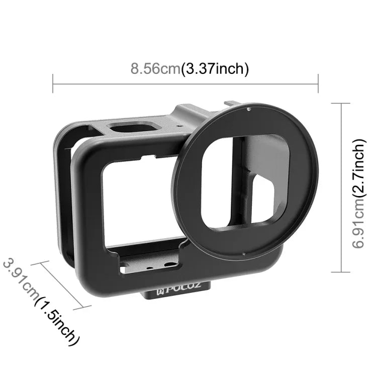 غطاء حماية رقيق من الألمنيوم CNC PULUZ لكاميرا GoPro HERO13 Black /12 Black /11 Black /10 Black /9 Black مع إطار تأمين وعدسة UV 52 مم، للنسخة الرقيقة من GoPro HERO9 Black