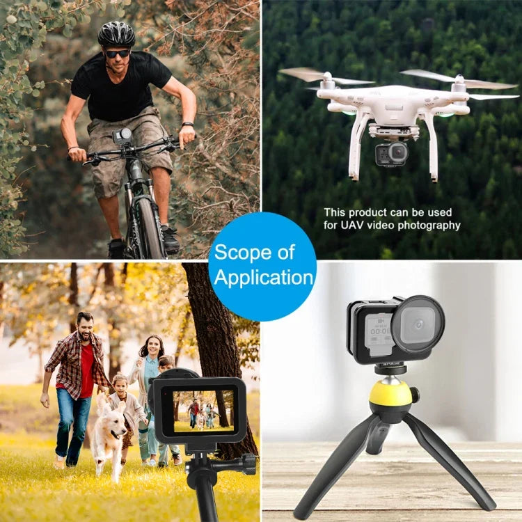 غطاء حماية رقيق من الألمنيوم CNC PULUZ لكاميرا GoPro HERO13 Black /12 Black /11 Black /10 Black /9 Black مع إطار تأمين وعدسة UV 52 مم، للنسخة الرقيقة من GoPro HERO9 Black