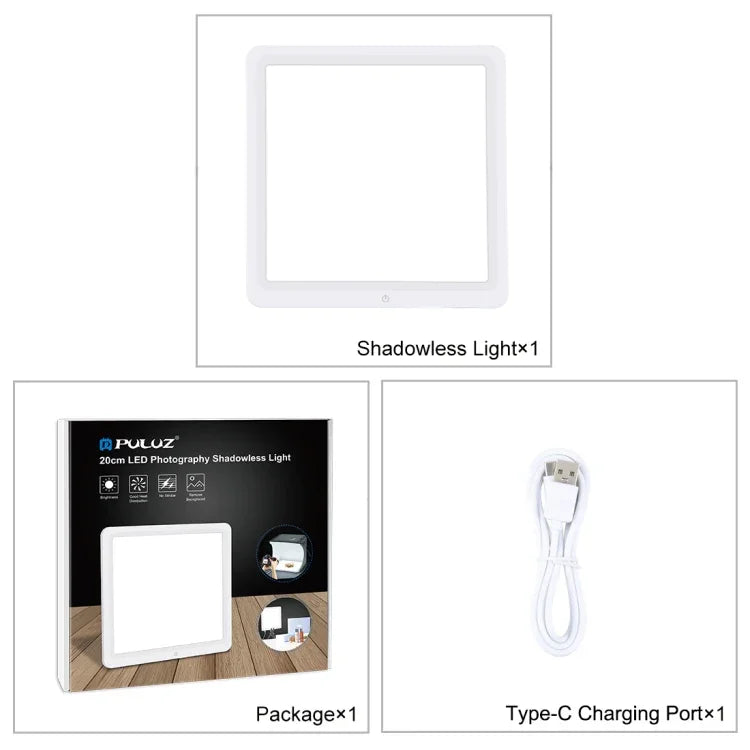 PULUZ لوحة إضاءة LED بدون ظلال بحجم 20 سم لصندوق استوديو التصوير، إضاءة بدون ظلال بحجم 20 سم