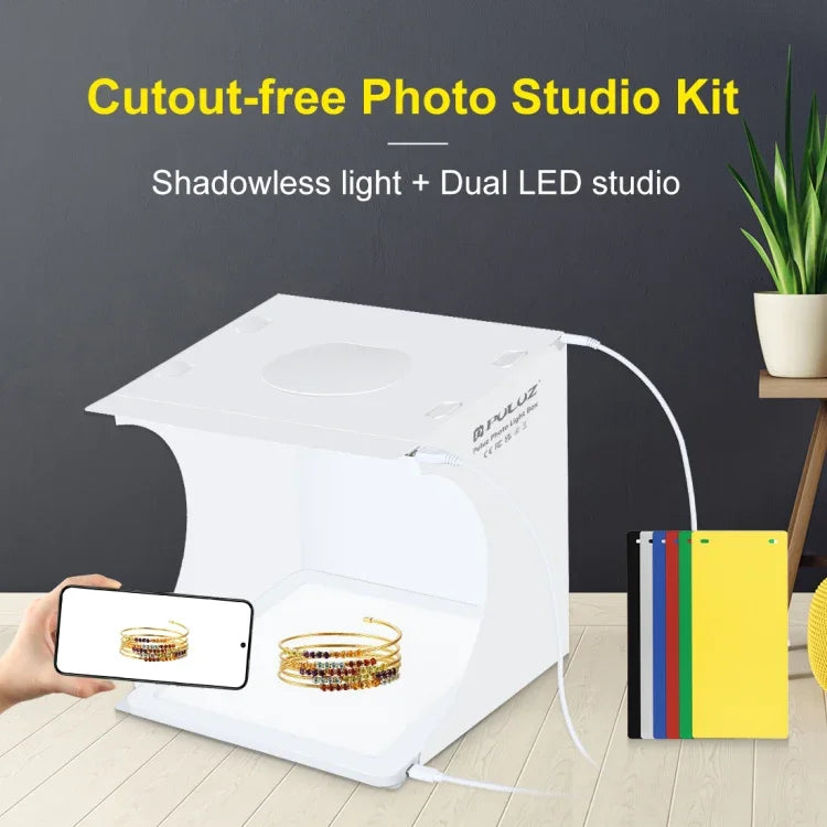 لوح إضاءة LED صغير بدون ظلال للتصوير مع خيمة تصوير استوديو من مادة الأكريليك، مساحة فعالة 20 سم × 20 سم، 20 سم (2 LED) + إضاءة بدون ظلال من PULUZ