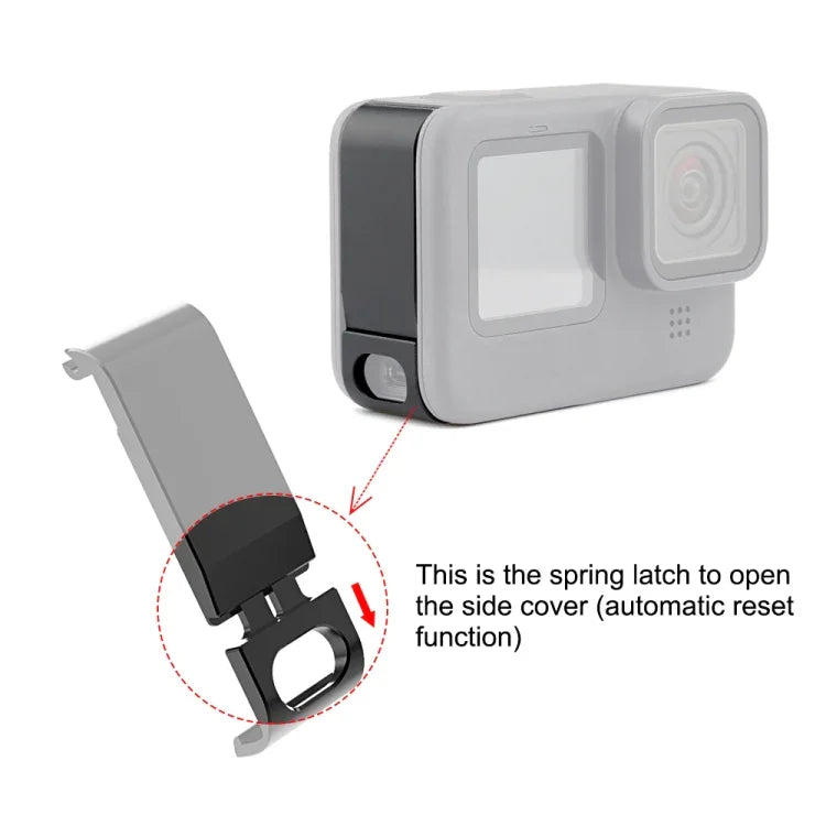 غطاء واجهة بطارية معدني جانبي PULUZ لكاميرا GoPro HERO13 Black /12 Black /11 Black /10 Black /9 Black، غطاء جانبي معدني بلاستيكي