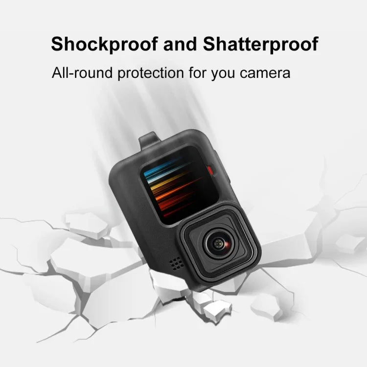 غطاء حماية سيليكون PULUZ لكاميرا GoPro HERO12 Black /11 Black /10 Black /9 Black مع حزام معصم وغطاء عدسة، لكاميرا GoPro HERO9 Black