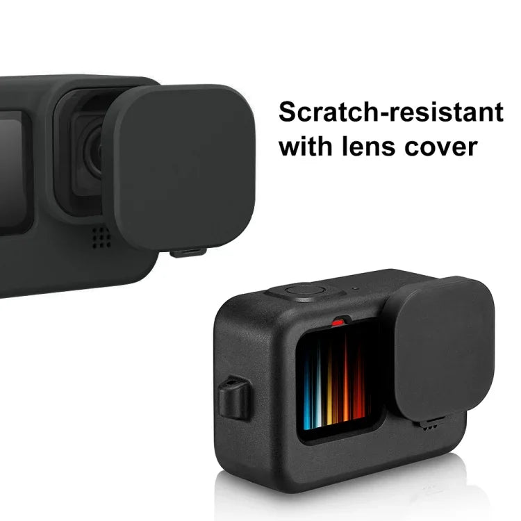 غطاء حماية سيليكون PULUZ لكاميرا GoPro HERO12 Black /11 Black /10 Black /9 Black مع حزام معصم وغطاء عدسة، لكاميرا GoPro HERO9 Black