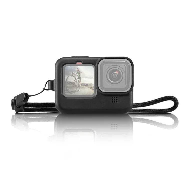 غطاء حماية سيليكون PULUZ لكاميرا GoPro HERO12 Black /11 Black /10 Black /9 Black مع حزام معصم وغطاء عدسة، لكاميرا GoPro HERO9 Black