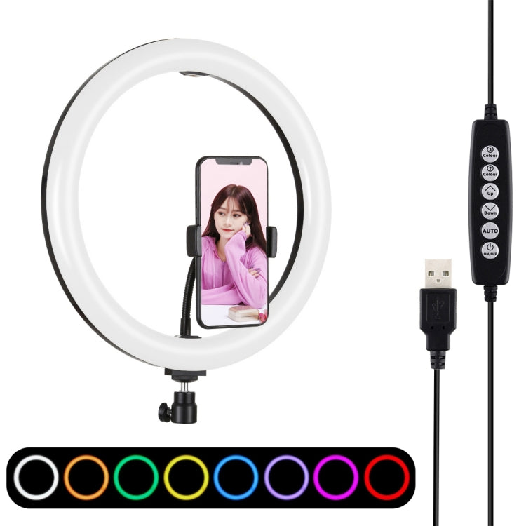 PULUZ حلقة ضوء LED منحني USB بطول 11.8 بوصة 30 سم مع 10 أوضاع و8 ألوان RGBW قابلة لتعديل السطوع، مع رأس ثلاثي القوائم ومشبك هاتف، تحكم بزر، 11.8 بوصة
