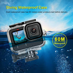 غطاء حماية مقاوم للماء بعمق 60 متر من PULUZ مع مشبك وقاعدة تثبيت أساسية وبرغي لكاميرا GoPro HERO13 Black /12 Black /11 Black /10 Black /9 Black، لكاميرا GoPro HERO9 Black