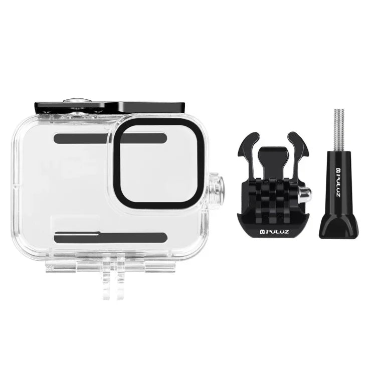 غطاء حماية مقاوم للماء بعمق 60 متر من PULUZ مع مشبك وقاعدة تثبيت أساسية وبرغي لكاميرا GoPro HERO13 Black /12 Black /11 Black /10 Black /9 Black، لكاميرا GoPro HERO9 Black