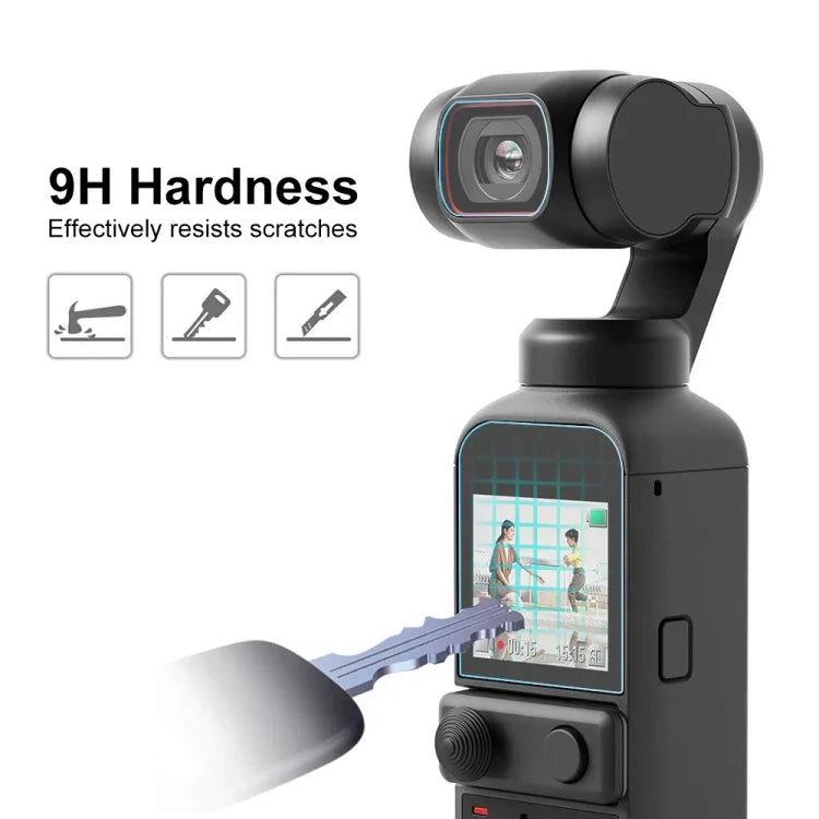 واقي عدسة زجاجي مقسى 9H 2.5D عالي الوضوح + فيلم شاشة لكاميرا DJI OSMO Pocket 2 من PULUZ، لكاميرا DJI OSMO Pocket 2