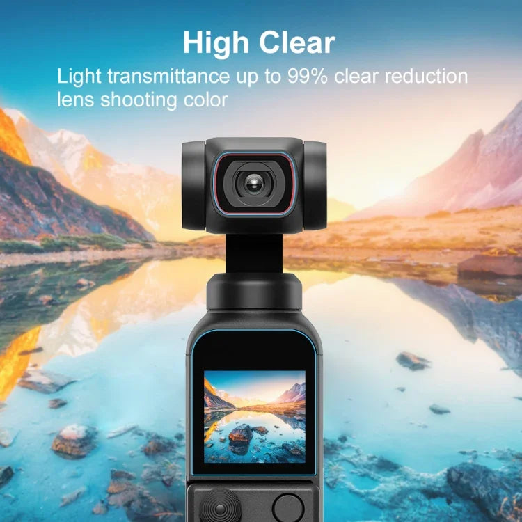 واقي عدسة زجاجي مقسى 9H 2.5D عالي الوضوح + فيلم شاشة لكاميرا DJI OSMO Pocket 2 من PULUZ، لكاميرا DJI OSMO Pocket 2