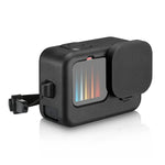 غطاء حماية سيليكون لكاميرا GoPro HERO12 Black /11 Black /10 Black /9 Black من PULUZ + غطاء واجهة جانبي من POM مع حزام معصم وغطاء عدسة، غطاء سيليكون لكاميرا GoPro HERO12 Black + غطاء جانبي