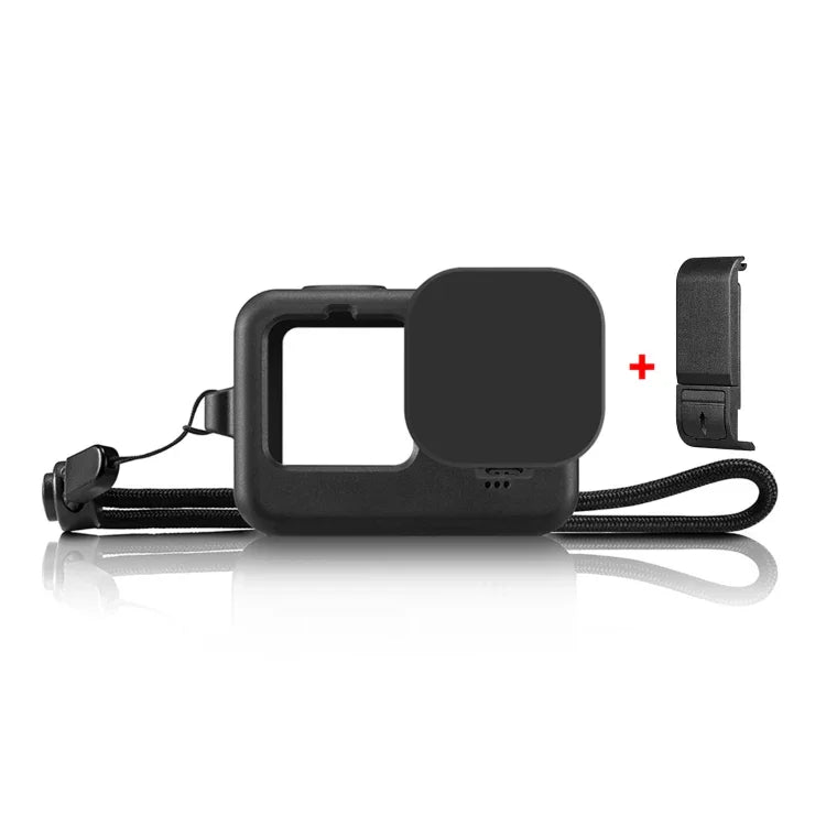 غطاء حماية سيليكون لكاميرا GoPro HERO12 Black /11 Black /10 Black /9 Black من PULUZ + غطاء واجهة جانبي من POM مع حزام معصم وغطاء عدسة، غطاء سيليكون لكاميرا GoPro HERO12 Black + غطاء جانبي