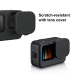 غطاء حماية سيليكون لكاميرا GoPro HERO12 Black /11 Black /10 Black /9 Black من PULUZ + غطاء واجهة جانبي من POM مع حزام معصم وغطاء عدسة، غطاء سيليكون لكاميرا GoPro HERO12 Black + غطاء جانبي