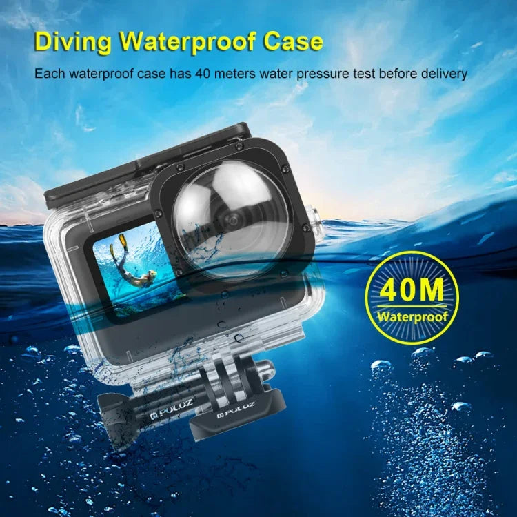 PULUZ غطاء حماية مقاوم للماء بعمق 40 متر مع مشبك وقاعدة تثبيت أساسية وبرغي لكاميرا GoPro HERO12 Black /11 Black /11 Black Mini /10 Black /9 Black مع عدسة مود ماكس، لكاميرا GoPro Hero11 Black / HERO10 Black
