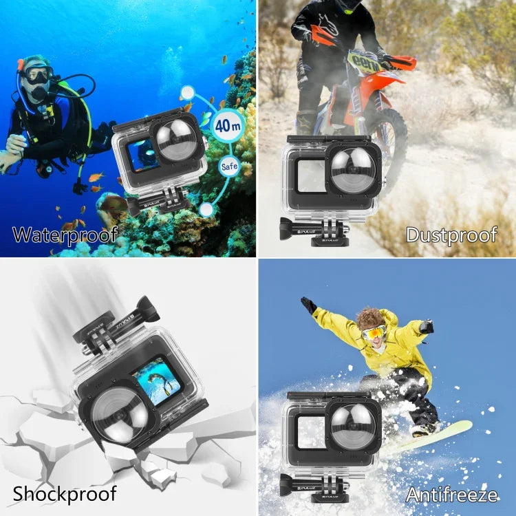 PULUZ غطاء حماية مقاوم للماء بعمق 40 متر مع مشبك وقاعدة تثبيت أساسية وبرغي لكاميرا GoPro HERO12 Black /11 Black /11 Black Mini /10 Black /9 Black مع عدسة مود ماكس، لكاميرا GoPro Hero11 Black / HERO10 Black