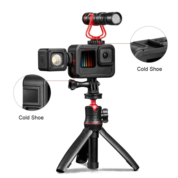 قفص تثبيت إطار PA قابل للشحن مع فتحة قاعدة حذاء بارد لكاميرات GoPro HERO13 Black /12 Black /11 Black /11 Black Mini /10 Black /9 Black، قفص تثبيت إطار PA قابل للشحن