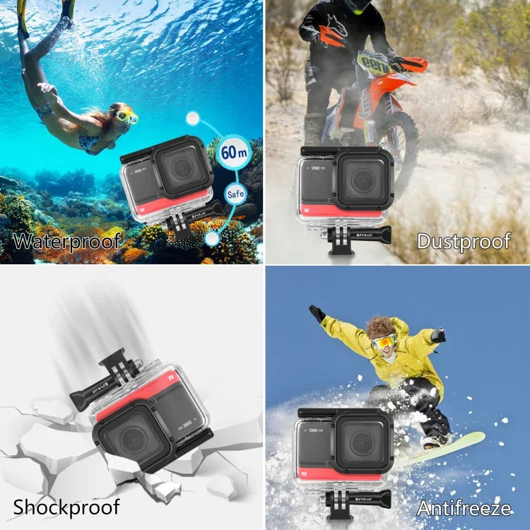 غطاء كاميرا مقاوم للماء للغوص بعمق 60 متر من PULUZ لكاميرا Insta360 One RS إصدار 4K، غطاء غوص لـ Insta360 One RS إصدار 4K