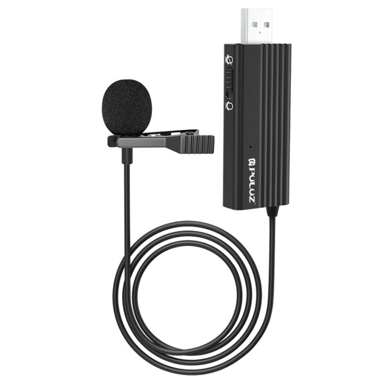 ميكروفون لافالير سلكي قابل للتثبيت على الملابس من PULUZ، ميكروفون تسجيل مكثف صامت، USB بطول 1.2 متر