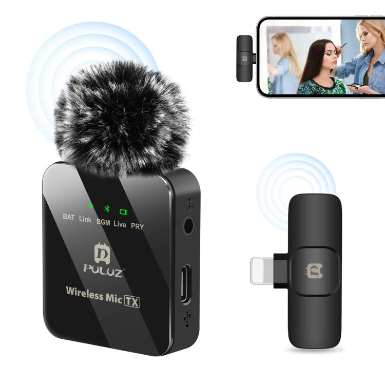 ميكروفون لافالير لاسلكي PULUZ لهواتف iPhone / iPad، مستقبل 8 دبابيس، 8 دبابيس 1 إرسال + 1 استقبال
