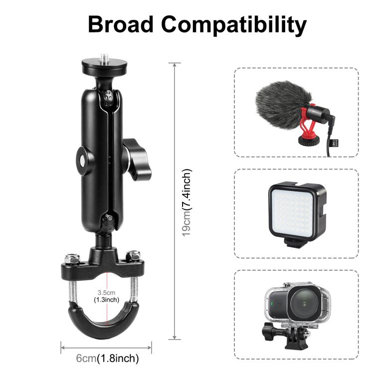 حامل تثبيت مقبض دراجة نارية من PULUZ مع قاعدة U-Bolt لكاميرات GoPro وغيرها، حامل مقبض دراجة نارية