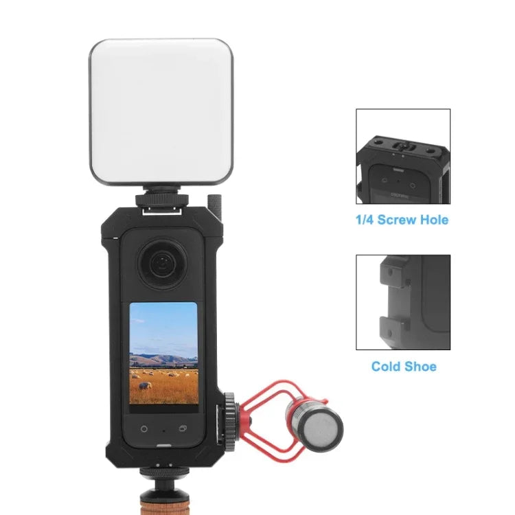 إطار حماية معدني من PULUZ لجهاز Insta360 X3 مع قاعدة حذاء بارد قابلة للتوسيع ومحول حامل ثلاثي القوائم، قفص معدني مخزون في الولايات المتحدة، لجهاز Insta360 X3