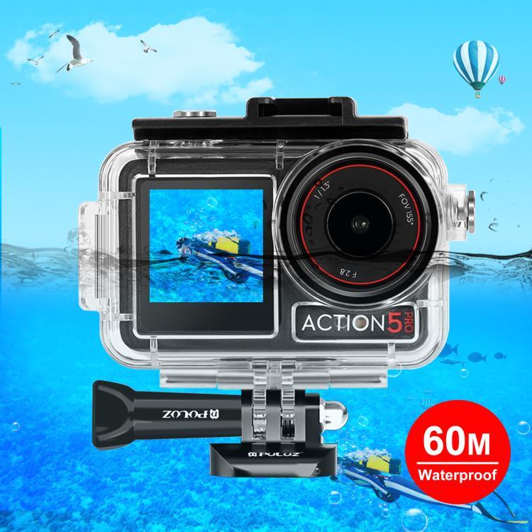 غطاء غوص مقاوم للماء بعمق 60 متر من PULUZ لكاميرا DJI Osmo Action 5 Pro / 3 / 4 مع حذاء بارد ومشبك وقاعدة تثبيت أساسية ومسمار، غطاء مقاوم للماء لكاميرا DJI Osmo Action 3 / 4